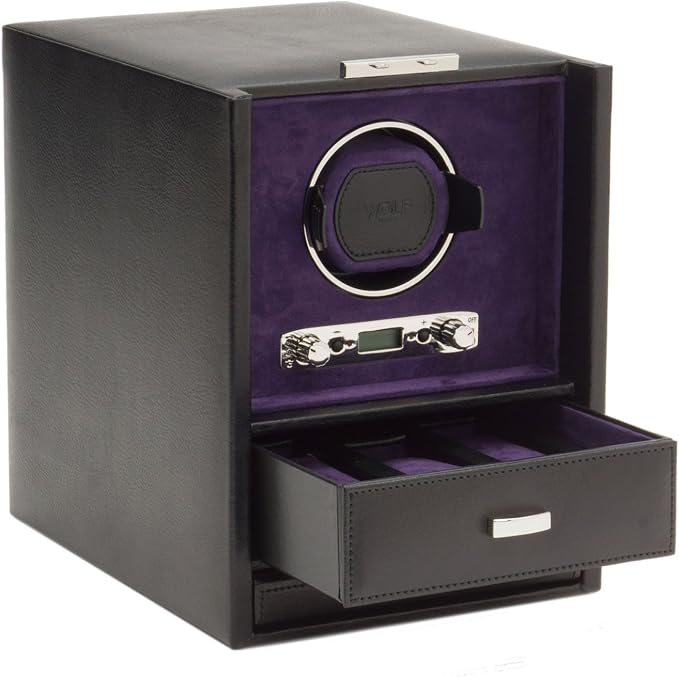 Wolf Blake Single Watch Winder - Black Pebble Leather 460628