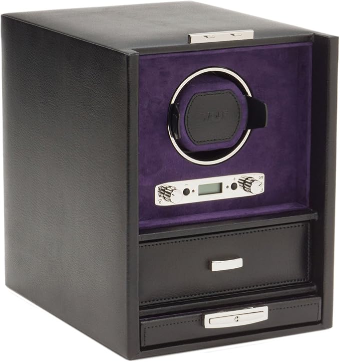 Wolf Blake Single Watch Winder - Black Pebble Leather 460628