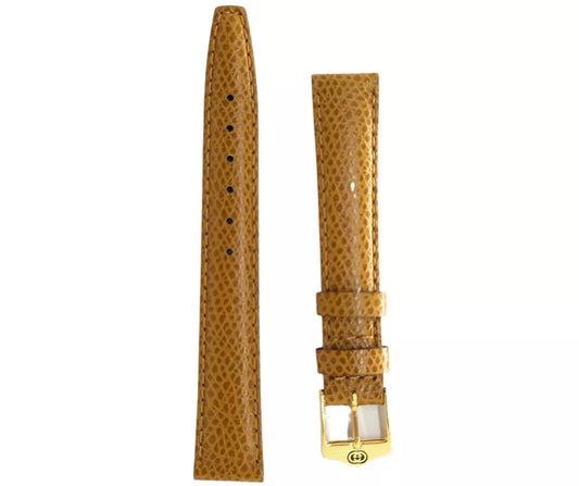 Tan Genuine Leather Gucci Alligator Grain Watch Band 14mm Gold Buckle